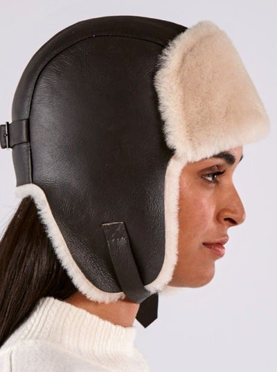 Casey Brown and White Shearling Aviator Hat - The Fur Store