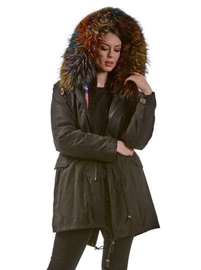 Piper Multi Colored Rabbit Lined Parka Raccoon Hood - The Fur Store
