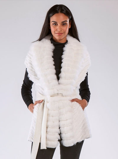 Brianna White Mink Vest with Fox Tuxedo Collar - The Fur Store