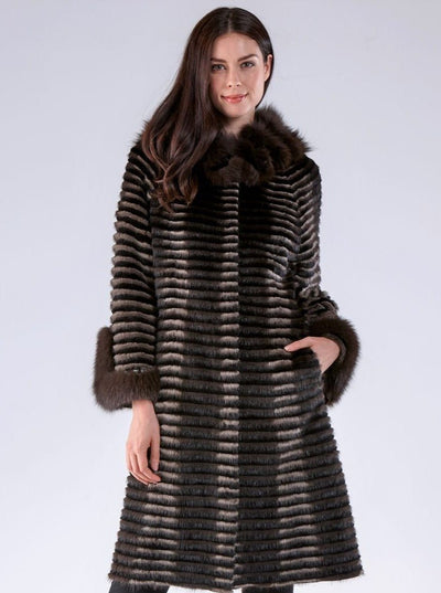 Rose Mink Jacket with Fox Cuffs and Hood - The Fur Store