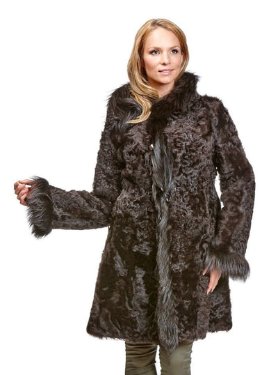 Theresa Brown Reversible Lamb Jacket with Fox Hood - The Fur Store