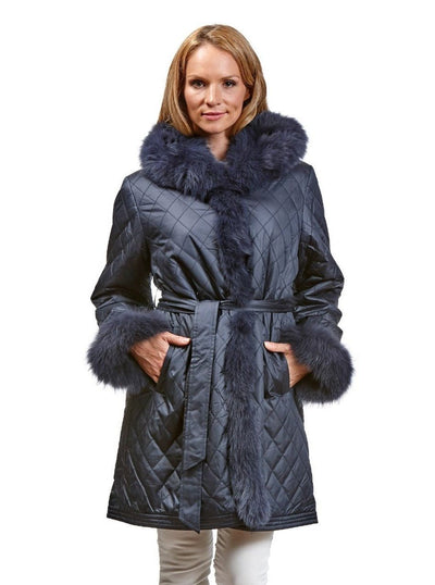 Tina Navy Reversible Fox Jacket with Hood - The Fur Store