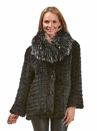 Celeste Knitted Black Beaver Jacket - The Fur Store
