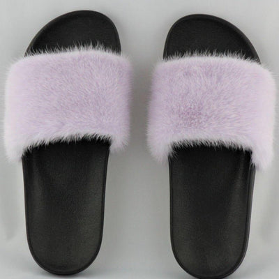 Dixie Lilac Mink Fur Slide Sandals - The Fur Store