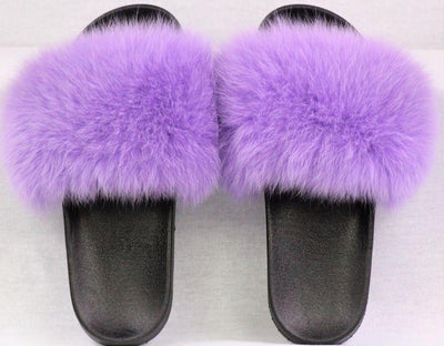 Haven Purple Fox Fur Slide Sandals - The Fur Store