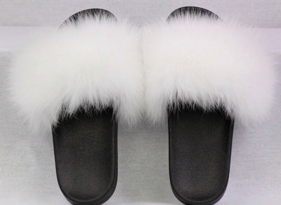 Haven White Fox Fur Slide Sandals - The Fur Store