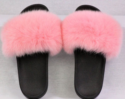 Haven Pink Fox Fur Slide Sandals - The Fur Store