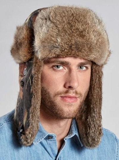 Lincoln Camo Men's Brown Rabbit Trapper Hat - The Fur Store