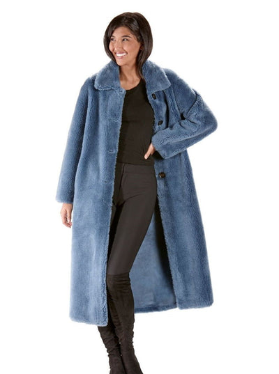 Reversible Blue Teddy Bear Wool Coat - The Fur Store