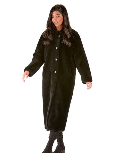 Reversible Black Teddy Bear Wool Coat - The Fur Store