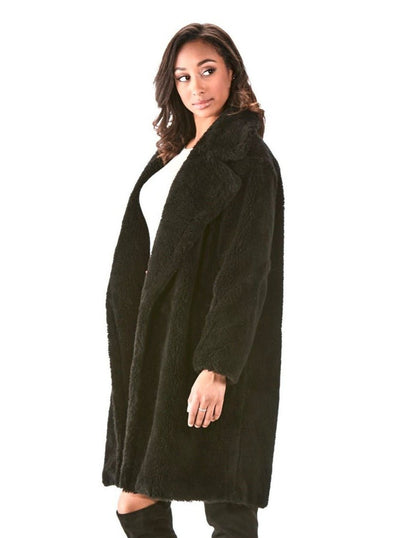 Black Teddy Bear Wool Jacket - The Fur Store