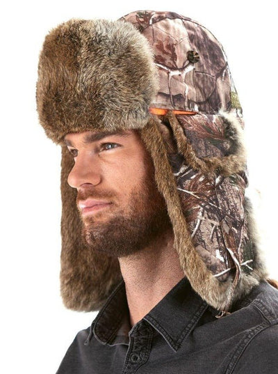 Hunting Camo Brown Rabbit Trapper Hat - The Fur Store