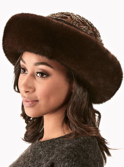 Vanessa Mahogany Mink Hat Beaded Top - The Fur Store