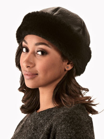 Sydney Black Women's Shearling Hat - The Fur Store